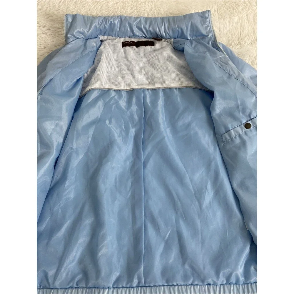 Perry Ellis Hooded Jacket Rain Coat Womens Size M Blue Pastel Full Zip Pockets